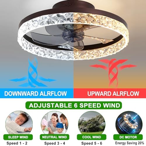 Exlafi Quiet Ceiling Fans with Lights Remote Control, Modern Lighting Fan Ceiling Light LED Dimmable Ceiling Fan Lamps for Bedroom Living Room, Fan Reversible and 6 Speeds (White, 50CM)