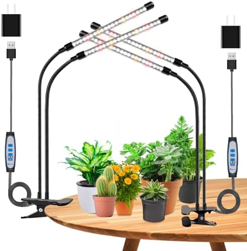 wolezek LED Grow Light Full Spectrum, 2 Pack Indoor Plant Light, 6000K/3000K/660nm 2-Head Plant Growing Lamp with Clip, Auto ON & Off 6/12/16H Timer, 3 Light Modes, 5-Level Dimmable, for Plant Growth