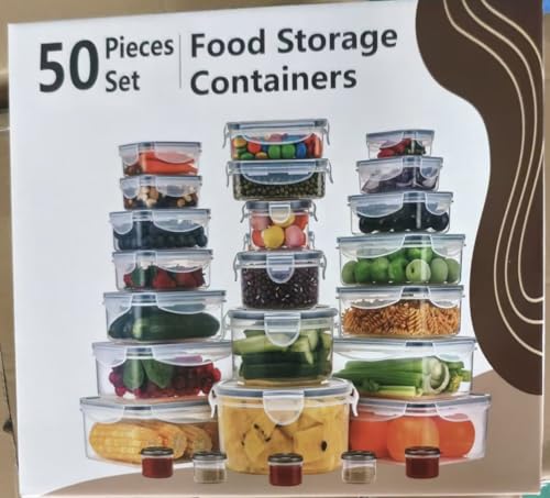KUMD 50-Piece Airtight Food Storage Containers with Lids | Leakproof, BPA-Free, 25 Containers+ 25 Lids, Stackable & Microwave Safe Kitchen Organisers for Pantry, Meal Prep & Freezer Use, 40ml-2.5L