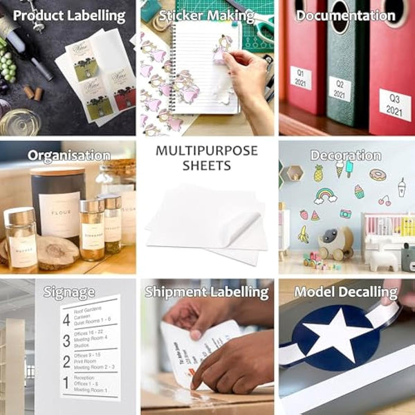 Evergreen Goods 100 Sheets A4 Waterproof Vinyl Sticker Paper, Self-Adhesive Glossy White PVC Sticker Sheets | Inkjet & Laser Printable, Perfect for Custom Labels, High-Resolution Stickers & DIY Crafts