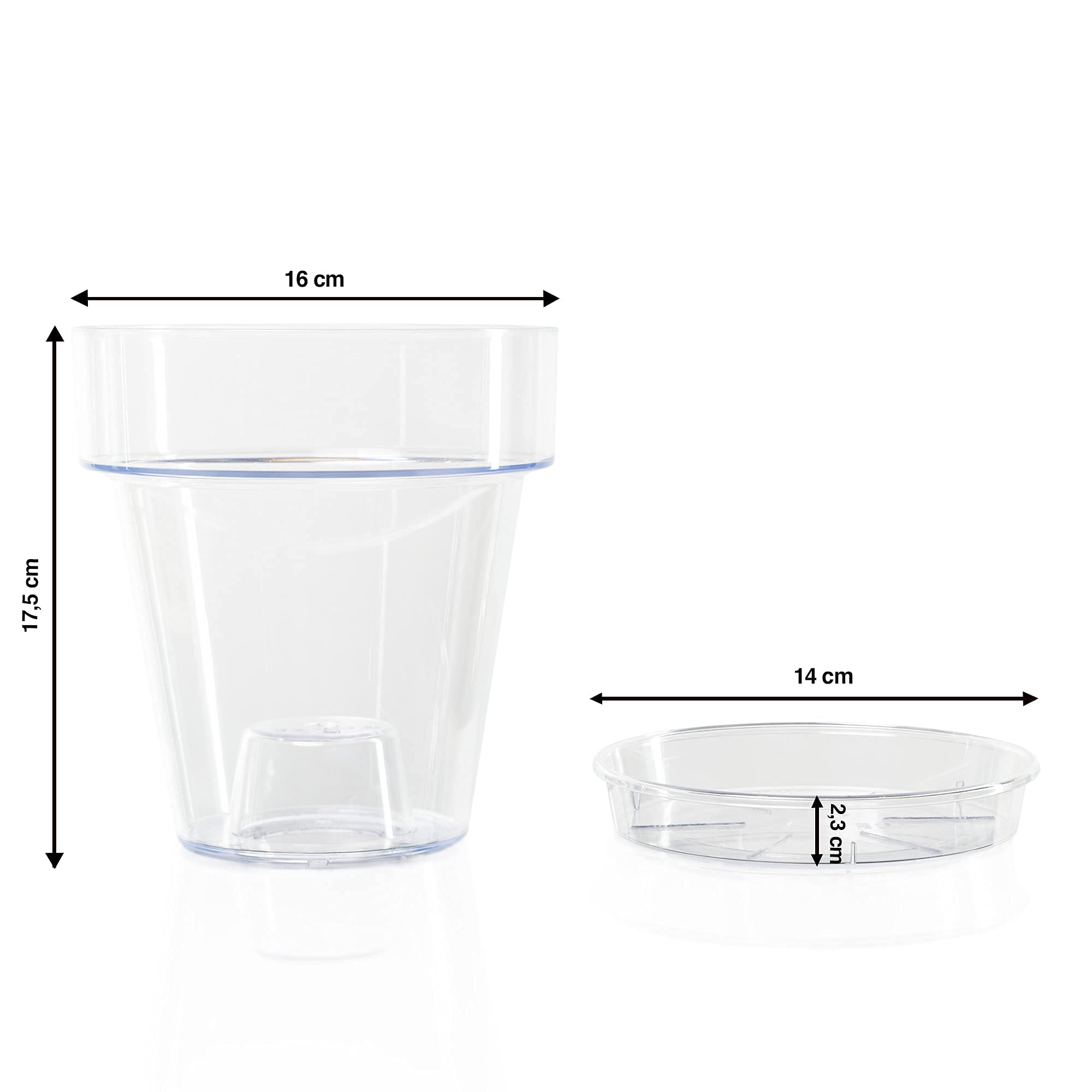 Kalapanta Transparent Plastic Pot for Orchids, with Drainage Holes and Saucer (2, ? 16 cm)