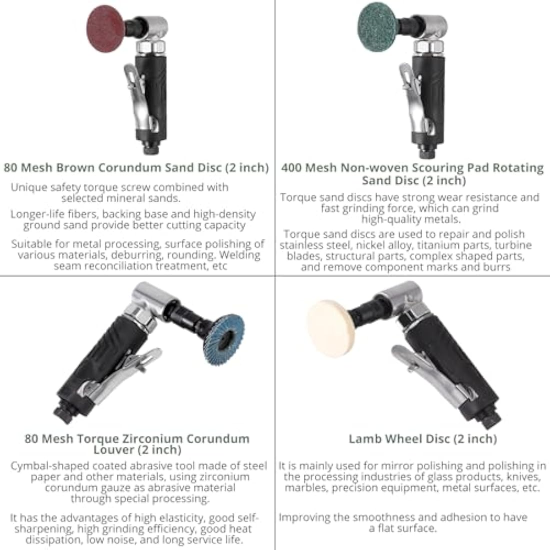 EYPINS Roloc Pneumatic Angle Grinder 1/4" 90psi (6.35 Bar) 20,000 RPM with 4 Different Discs 2 Chucks 3mm/6mm for Preparing Surfaces for Soldering, Polishing and Grinding Bodywork Lustre