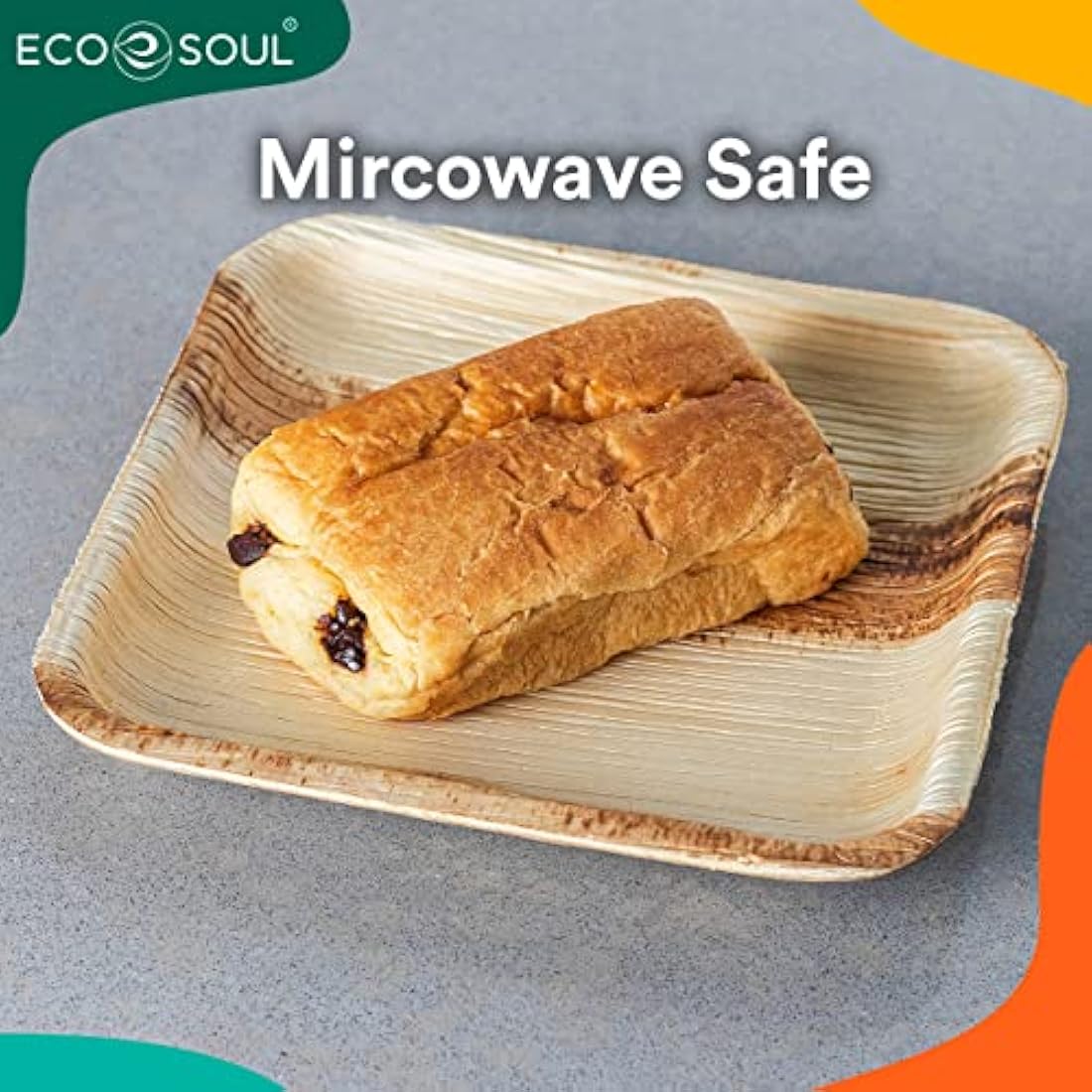 ECO SOUL 100 Disposable Palm Leaf Plates 6”(15cm) Square Small Bamboo Plate I Eco Friendly, Biodegradable, Compostable Heavy-Duty Plate, Wooden Plates for Party & Events I Microwave & Oven Safe