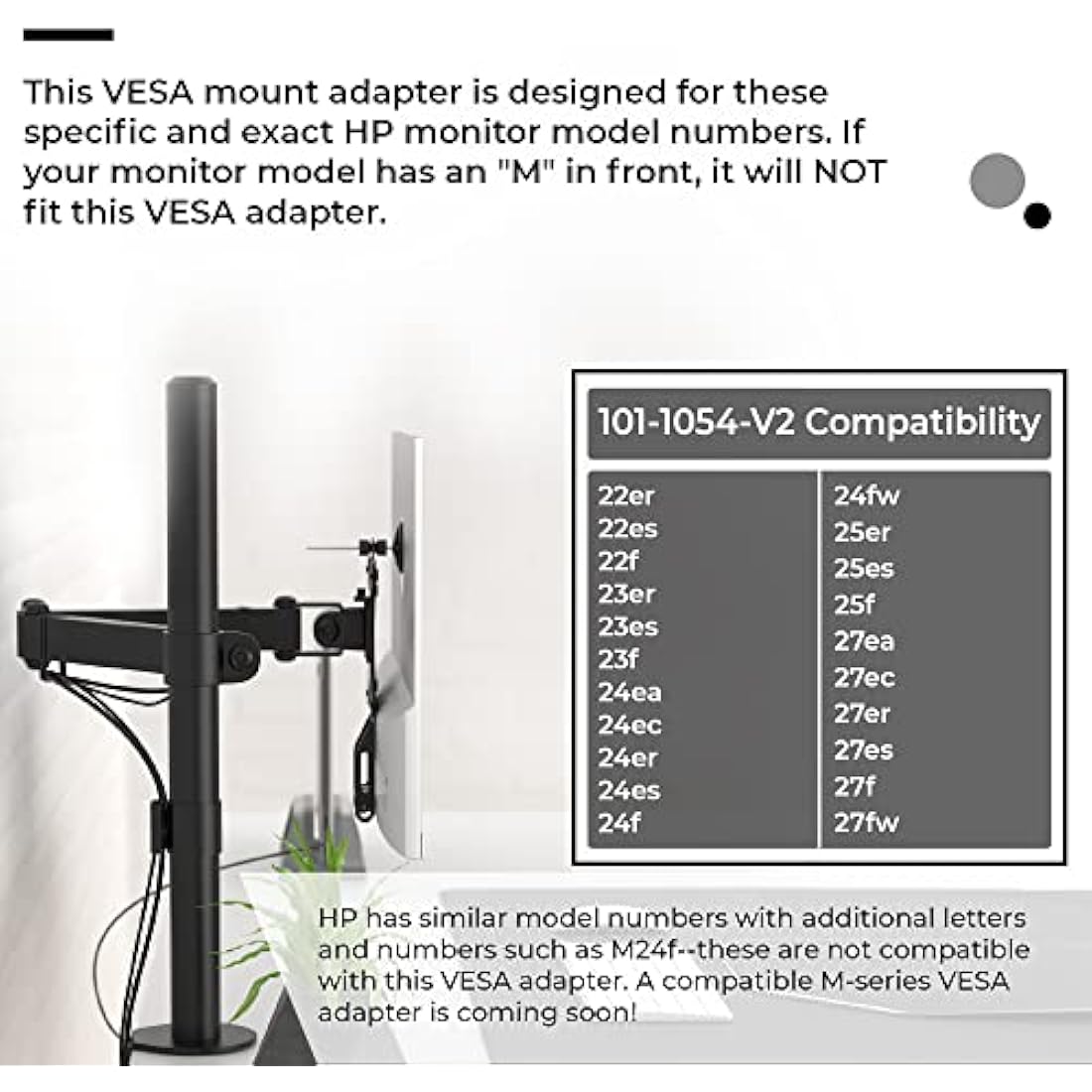 HumanCentric VESA Mount Adapter for HP Monitors 22er, 22es, 22f, 23er, 23es, 23f, 24ea, 24ec, 24er, 24es, 24f, 24fw, 25er, 25es, 25f, 27er, 27ea, 27es, 27f, 27fw, 27ec VESA Adapter Bracket (White)