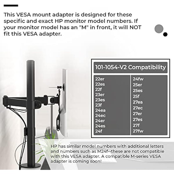 HumanCentric VESA Mount Adapter for HP Monitors 22er, 22es, 22f, 23er, 23es, 23f, 24ea, 24ec, 24er, 24es, 24f, 24fw, 25er, 25es, 25f, 27er, 27ea, 27es, 27f, 27fw, 27ec VESA Adapter Bracket (White)
