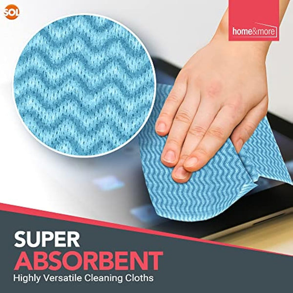 SOL 500pk All Purpose Cloths, 38x23cm Disposable Cleaning J Cloths Blue, Soft, Absorbent, Gentle & Reusable for Household and Professional Cleaning, Ideal for Polishing, Dusting, Washing Dishes