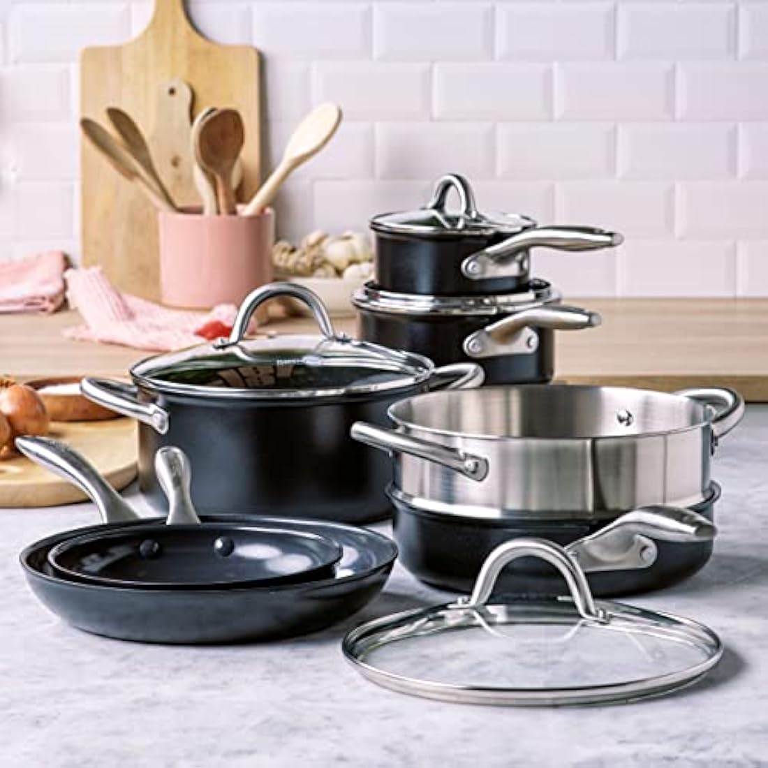 GreenPan Lima Midnight Hard Anodized Healthy Ceramic Non-Stick 20 cm/3.1 Litre Saucepan with Lid, PFAS-Free, Induction Suitable, Oven Safe, Black