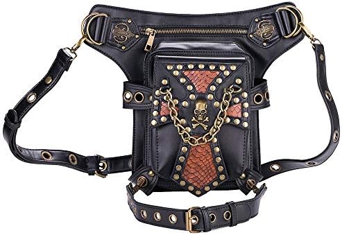 FiveloveTwo® Steampunk Vintage PU Leather Waist Pack Hiking Fanny Pack Small Purse Multi-purpose Tactical Drop Leg Arm Shoulder Bag with Hip Belt