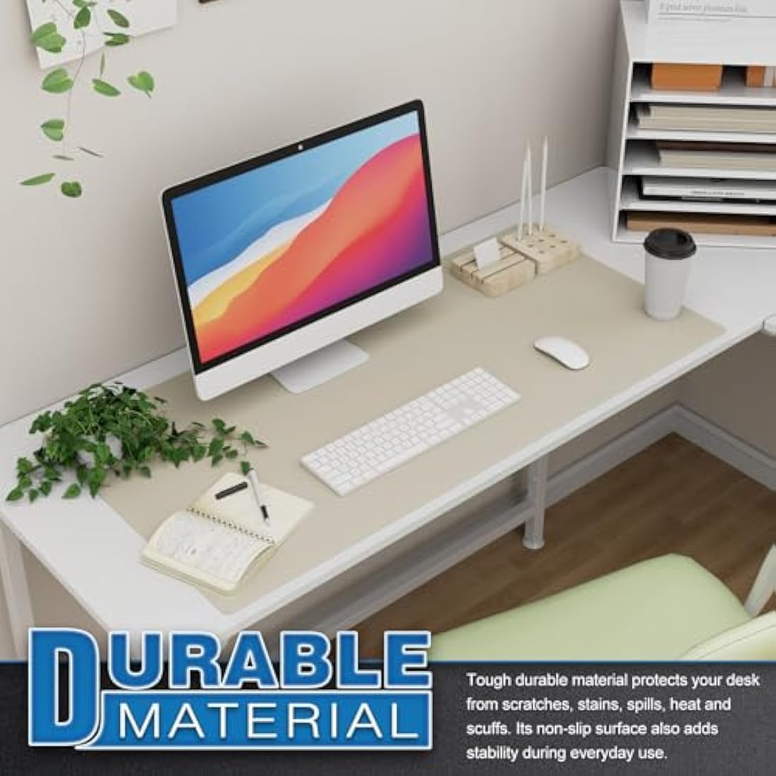 K KNODEL Large Office Leather Desk Mat, Mouse and Keyboard Pad, Computer and Laptop Mat, Desktop Protector and Cover, Writing Pad and Blotter (90x43cm, Ivory Cream)