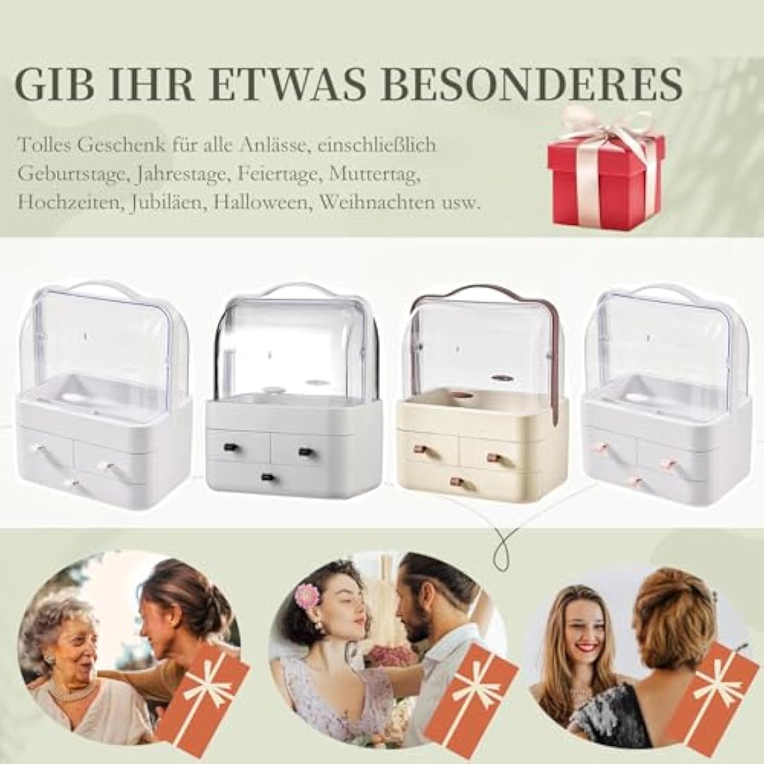 RMAN® Makeup Organiser with Drawers Cosmetics Organiser with Carry Handle Large Perfume and Skincare Organiser for Dresser, Bathroom, Bedroom, Waterproof and Dustproof - Pink