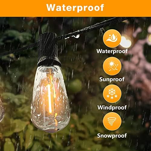 GLUROO Festoon Lights Outdoor 60FT, String Lights Mains Powered Waterproof with 31Pcs ST38 Plastic LED Bulbs, 2200K Warm White Garden Patio String Lights for Party Décor Wedding