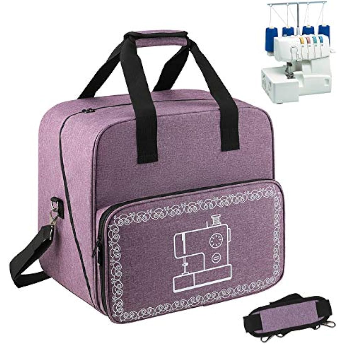 Coopay Overlocker Bag Carry Case, Overlocker Machine Protective Case with Shoulder Strap and Compartments for Power Cable and Thread, Travel Storage Bag, Large, Waterproof, 15*14*11.4 inches, Purple