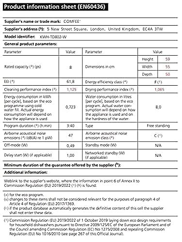COMFEE' Freestanding Dishwasher CDWEF1034BW-UK 45cm Width, Slimline Dishwasher with 10 place settings, Quick Wash, Hygiene Wash, Delay Start, Half Load, Adjustable Basket - White