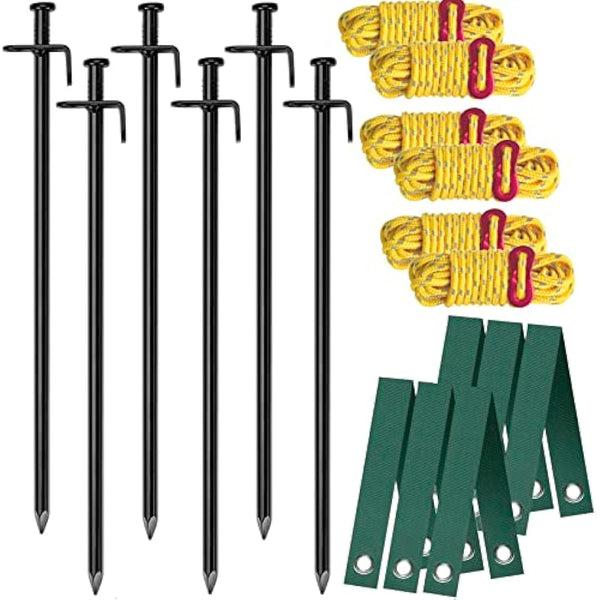 Aoipend Heavy Duty Tree Stakes Kit, Tree Supports for Leaning Tree 6 Pcs Metal Stakes-6 Pcs Tree Straps-80ft Reflective Guy Lines Resistant to Strong Winds Anchoring Kits for Young Trees Outdoor Tent