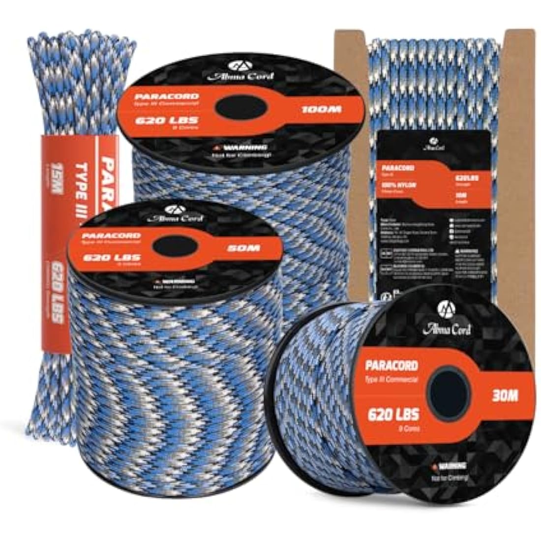 Abma Cord Paracord 4mm 100m 100% Nylon Rope 9 Strands Type III Parachute Cord for DIY, Camping, Survival, Outdoor - Max. 280kg - Blue Snake