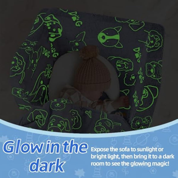 MeMoreCool Kids Sofa, Toddler Fold Out Chair for Girls Boys, Glow in The Dark Comfy Folding Baby Couch Convertible to Lounge, Kids Soft Plush Recliner for Childrens Playroom, Glowing Dogs