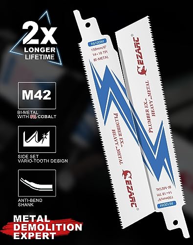 EZARC Reciprocating Saw Blades 25 Pack, 150mm Bi-Metal Sawzall Blades 14+18TPI for Steel Demolition R610DM