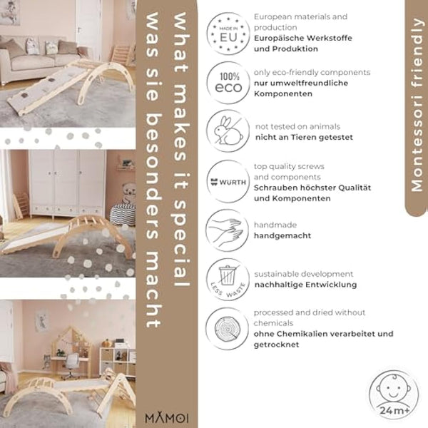 MAMOI® Indoor climbing frame for toddlers, Wooden baby gym, Play gym rocker toys made of wood for toddler, Rockers climbing frame