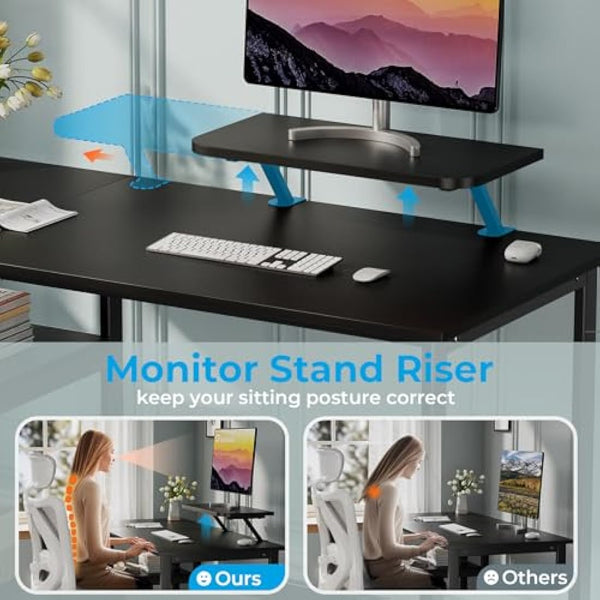 GreenForest Computer Desk with Monitor Stand,120cm Black Desk with Reversible Storage Shelves Modern PC Gaming Home Office Desk for Small Spaces,Black