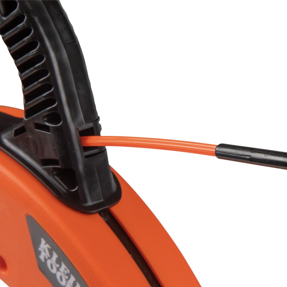 KLEIN TOOLS 56382 Fish Tape, Multi-Groove Fiberglass Wire Puller with Nylon Tip, Optimized Housing and Handle,Orange/Black, 15 m