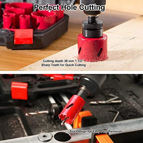 Ecotown 23-Piece Bi-Metal Hole Saw Kit - M42 High-Speed Steel Cutter Set (3/4" / 19mm to 3" / 76mm) for Soft Metal, Plywood, PVC, Plastic and Soft Aluminum- Heavy Duty Deep Hole Cutter Set