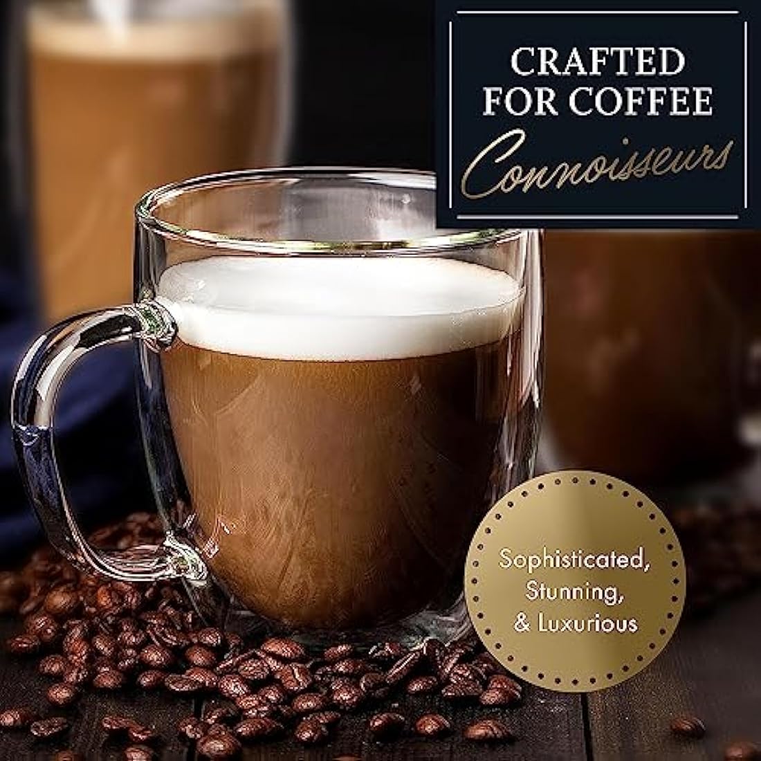 ELIXIR GLASSWARE Large Double Wall Coffee Mugs 16 oz (473 ml)- Double Wall Glass Set of 2 - Insulated Coffee Mugs with Handle (16 oz)