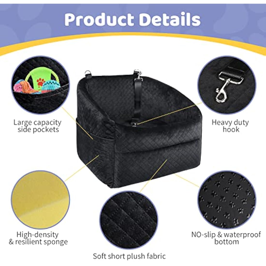 Dog Car Seat for Small Dogs, Upgrade Dog Booster Seat,Detachable and Washable Pet Car Seats with Thick Cushion Safety Leash and Storage Pockets