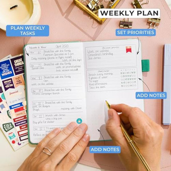 GoGirl Planner and Organizer for Women – Pocket Weekly Planner, Goals Journal & Agenda for Time Management & Productivity. Undated (Emerald)