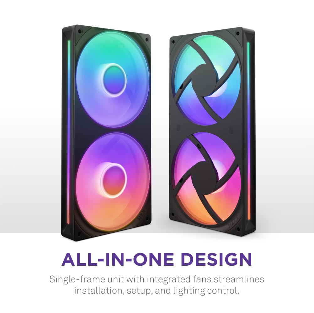 NZXT F420 RGB Core - 420mm Single-Frame Fan Unit with 3 x 140mm RGB Fans - Speed & Lighting Control - High Static Pressure & Airflow - Fluid Dynamic Bearings - 8 aRGB LEDs Per Fan - White