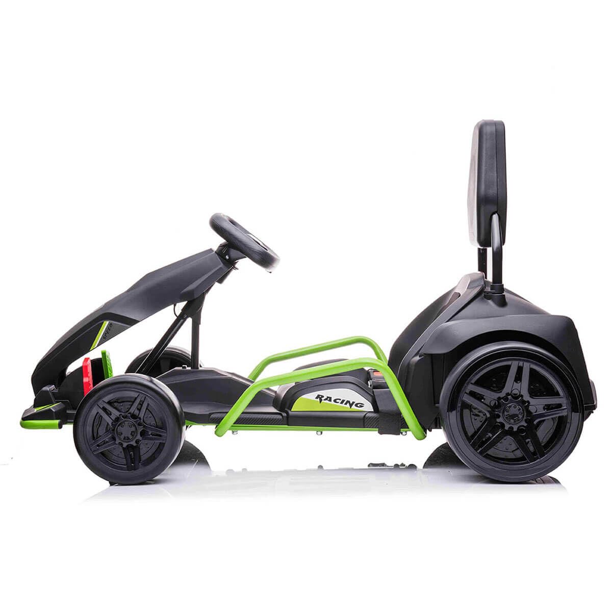 Drift Racer 24V Electric Ride On Go Kart┃Drift Go Kart┃Electronic and Mechanical Brakes┃Racing steering wheel┃Variable Speed┃Rear slick drift wheels┃LED Light┃OutdoorToys┃2 Colour Options┃Black┃