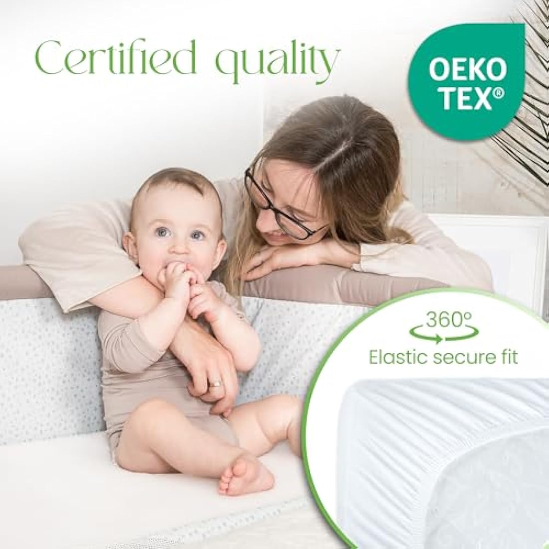 Crib Mattress Protector 50x90cm – Waterproof 100% Bamboo Baby Mattress Protector – Soft Breathable Fitted Cot Cover for Crib – Hypoallergenic and Washable Sheet for Infant Bedding