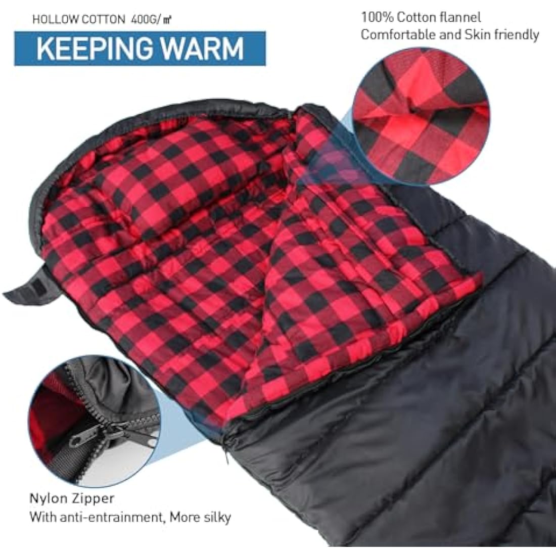 Keencamp Outdoor Sleeping Bag Ultralight 3-4 Seasons Blanket Sleeping Bag with Right Zip, Extended and Larger Sleeping Bag for Adults, Camping, Travel, Hunting, Other Outdoor Activities