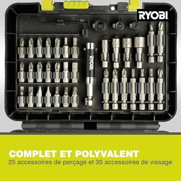 Ryobi bit and Drill Set 60 Pieces RAK60DDF (Accessory Set for Drilling and screwing)