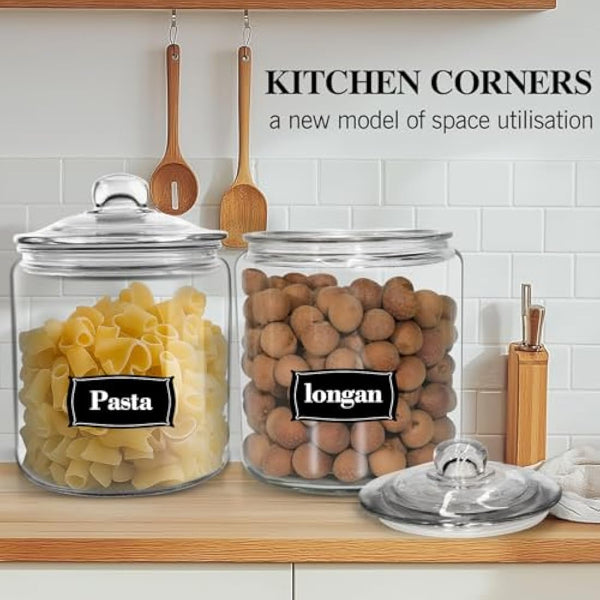 MASTERTOP Biscuit Jars, Set of 2 Glass Storage Jar with Airtight Lid, 3.9L Cookie Jar Sweet Jars with 15pcs Storage Bags, Clear Glass Container for Coffee, Sugar, Pickle, Oats, Flour, Pods