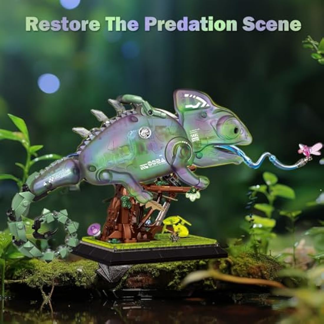 JMBricklayer Neon Body Mechanical Chameleon Building Sets 70124, Cool Animals Collectible Display Model Kits with Base, Creative Design Construction Toys Gifts for Boys Girls Adult (827 Pieces)