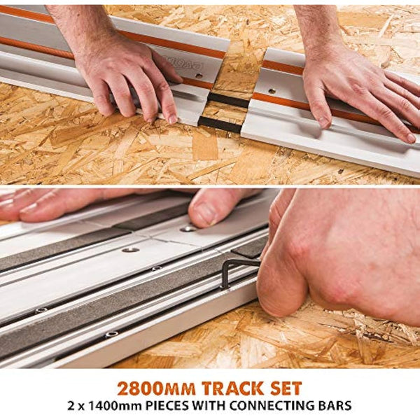 Evolution Power Tools ST2800 Circular Saw Guide Rail/Track Fits Makita, Bosch, Festool, (Clamps and Carry Bag Included), 2-Piece Track (1400mm x 2) 2800 mm