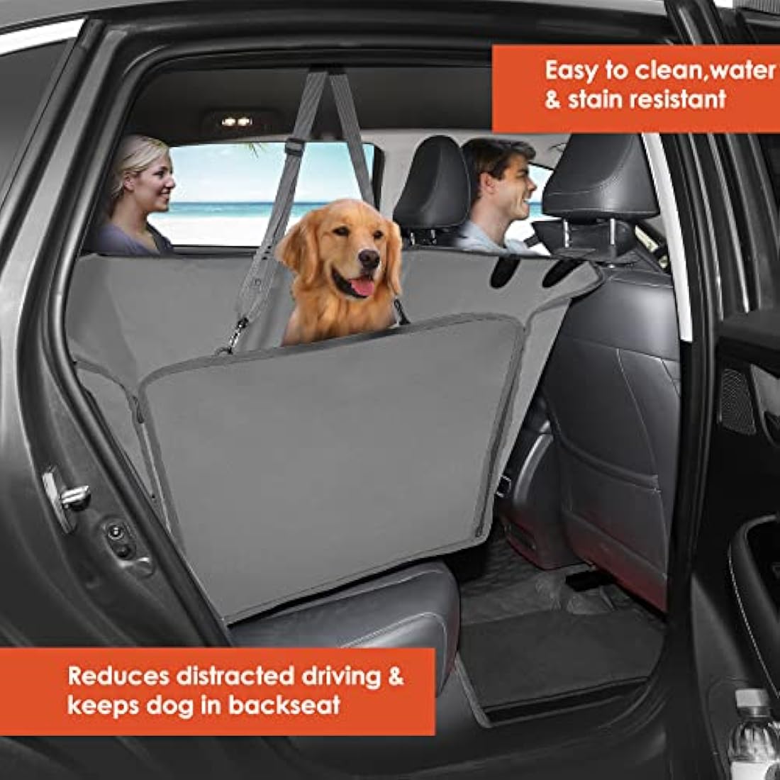njnj Dog Car Seat Cover for Back Seat - Waterproof Dog Half Hammock for Cars, Scratchproof Pet Backseat Protector, Durable, Non-Slip Booster Seat for Small, Medium and Large Dogs, darkgray