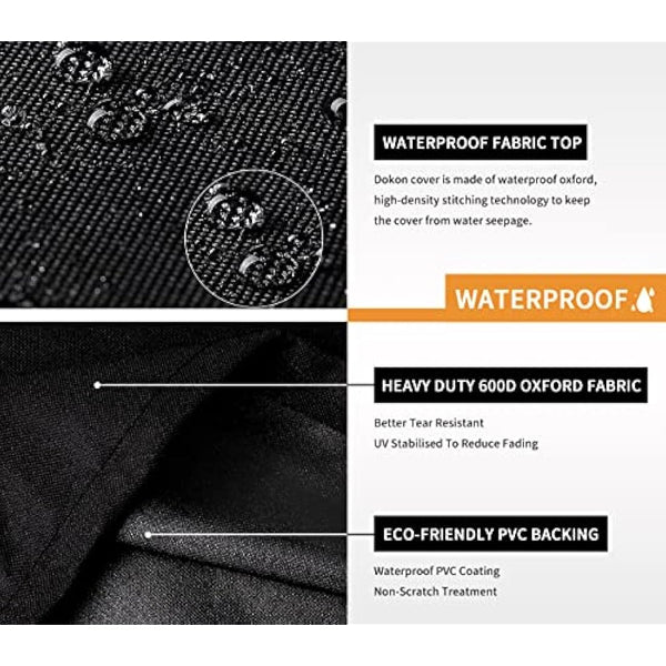 Dokon Garden Furniture Covers Waterproof Heavy Duty 600D Oxford Fabric Garden Table Cover with Air Vent Windproof Anti-UV Outdoor Table and Chairs Covers, Patio Set Cover Round (Ø128x71cm) - Black