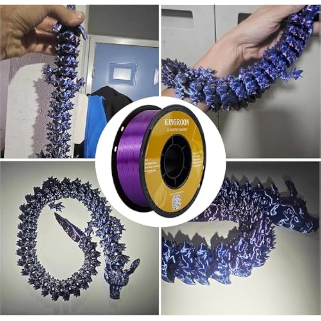 Kingroon PLA 3D Printer Filament,Single and Tri Color Pla Filament,10 Rolls,Dimensional Accuracy +/- 0.02 mm, 10 kg Spool(22lbs) 1.75 mm Filament…