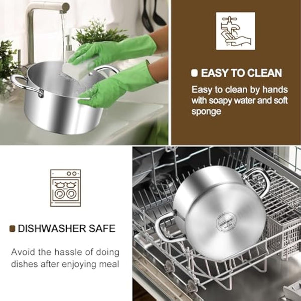 HaWare Large Stock Pot, 10L 25.5cm Tri-Ply Stainless Steel Soup Pot with Visible Lid for Pasta/Meat, Metal Cooking Induction Stockpot, Suit for All Kitchen Stove Top, Healthy & Non Toxic, Easy Clean