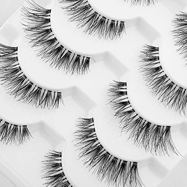 JIMIRE Fake Eyelashes Natural Lashes Demi-Wispies Cat Eye Lashes 3D False Eyelashes Multipack 5 Pairs Pack