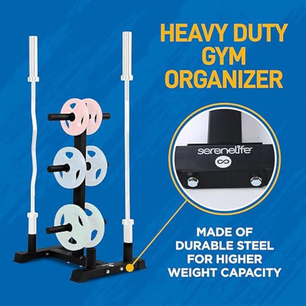 SereneLife Olympic Weight Plate Rack - 800 Pounds Capacity, Heavy Duty Gym Organizer, Scratch Resistant Frame, Powder-Coat Finish, Easy to Assemble, Compact & Space-Saving, Black