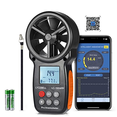 Anemometer Handheld, LC-100-APP Digital Wind Speed Meter APP Connect with Wireless Bluetooth for Measuring Wind Chill, Wind Speed, Temperature, Air