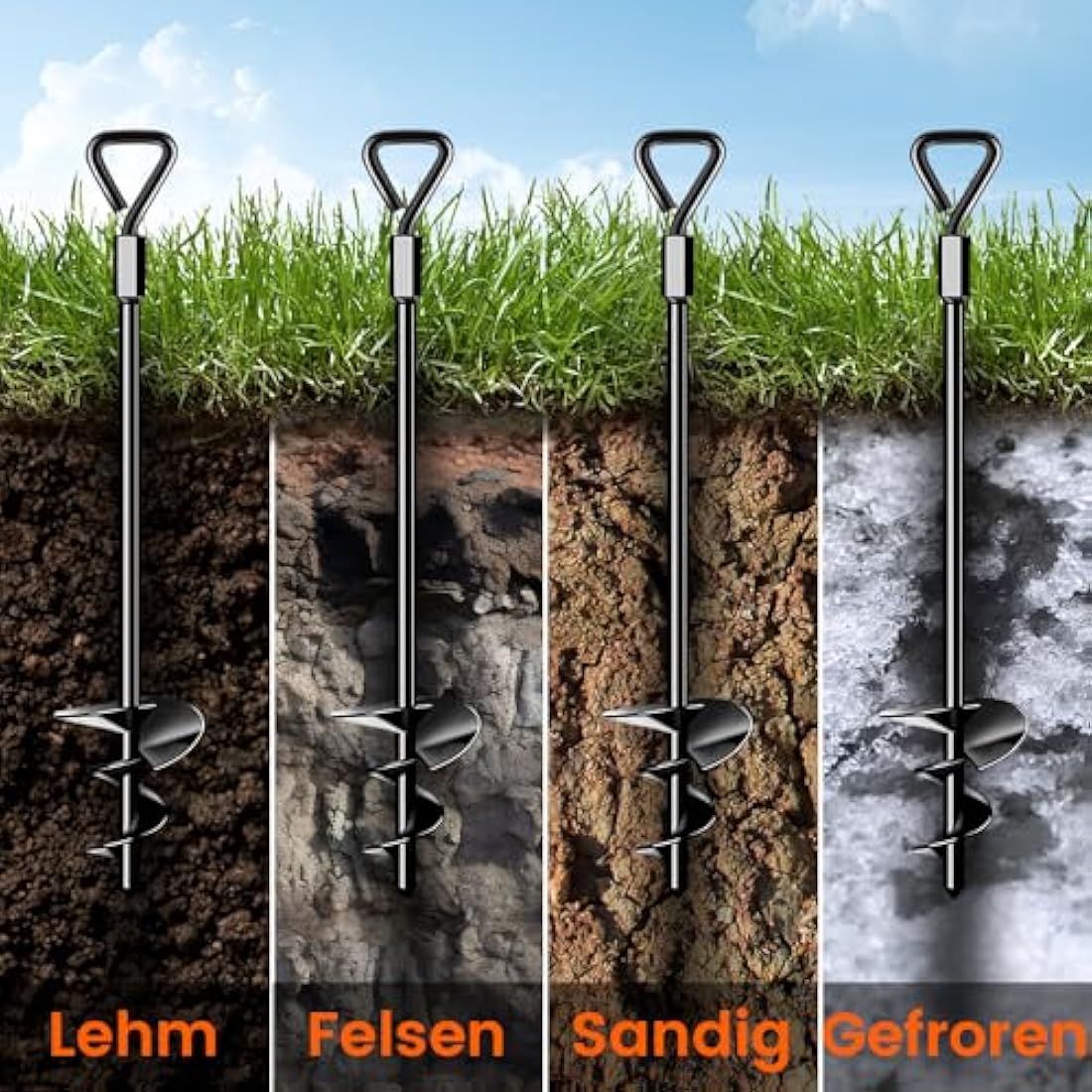 Ground Anchors Tent Pegs Trampoline Anchors Heavy Duty Screw in, Tent Pegs High Winds Heavy Duty for Camping Tent, Canopies, Carports, Sheds, Swing Sets,14in Ground Anchors