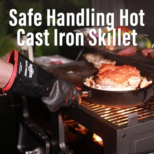 RAPICCA BBQ Gloves,17IN 932℉ Heat Resistant For Grill,Smoker,Cooking,Pit,Barbecue,Textured Palm Handle Greasy Food on Your Fryer,Grill,Oven Without Slip,Waterproof,Oil Resistant,Very Easy to Clean(XL)