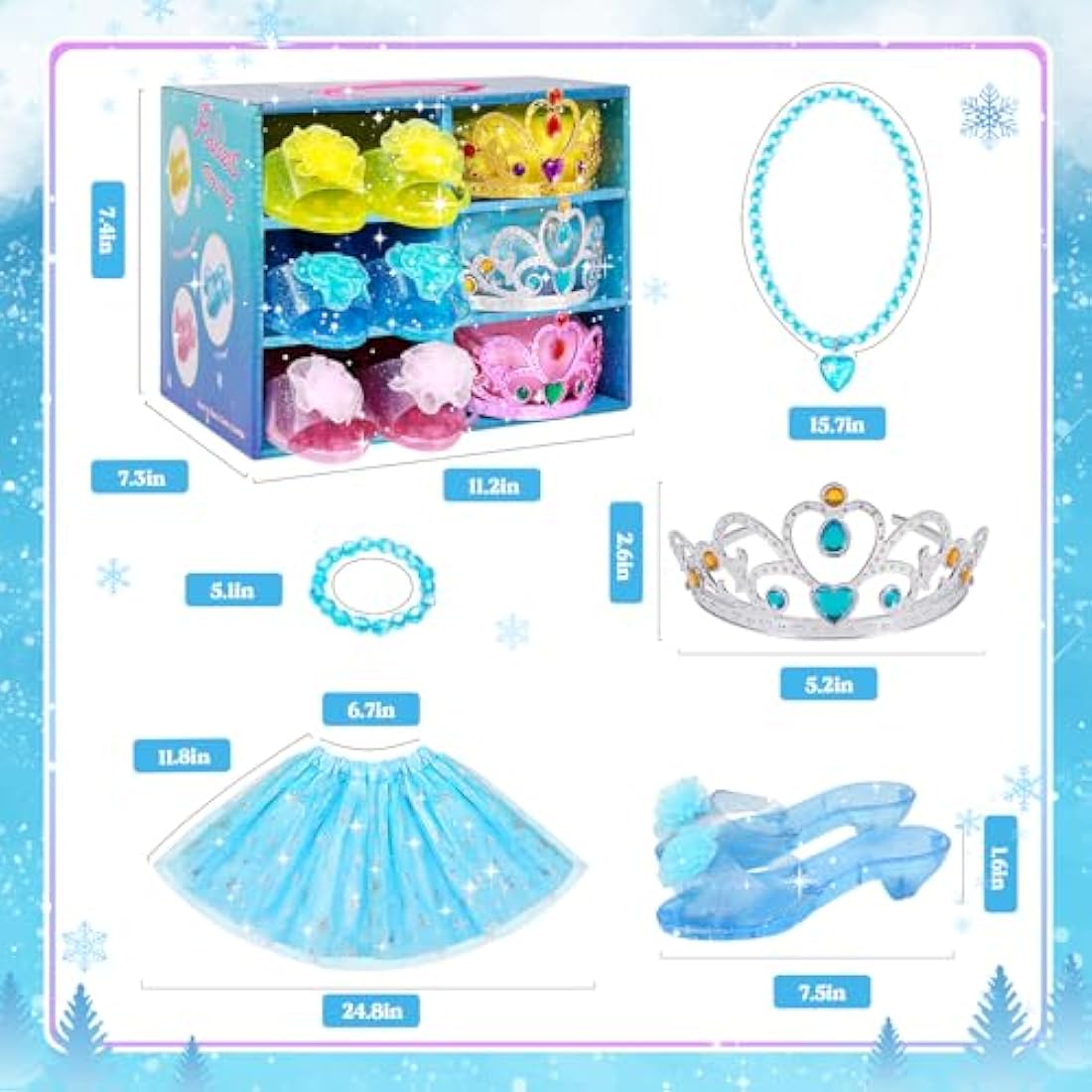 Princess Dress Up Shoes - Girls Princess Toys Costume with 3 Crowns Tiaras, 3 Pairs of Play Shoes, 3 Skirts Princess Accessories for Girls Birthday Gifts for Kids