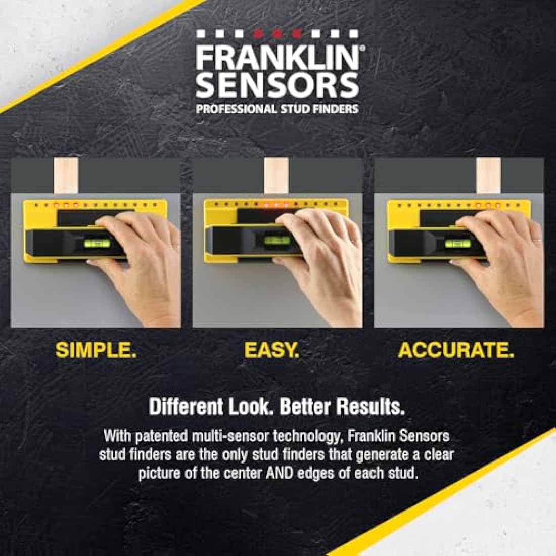 Franklin Sensors ProSensor 710+ Stud Finder with 13-Sensors, Wood & Metal Stud Detector/Wall Scanner, Built-in Bubble Level