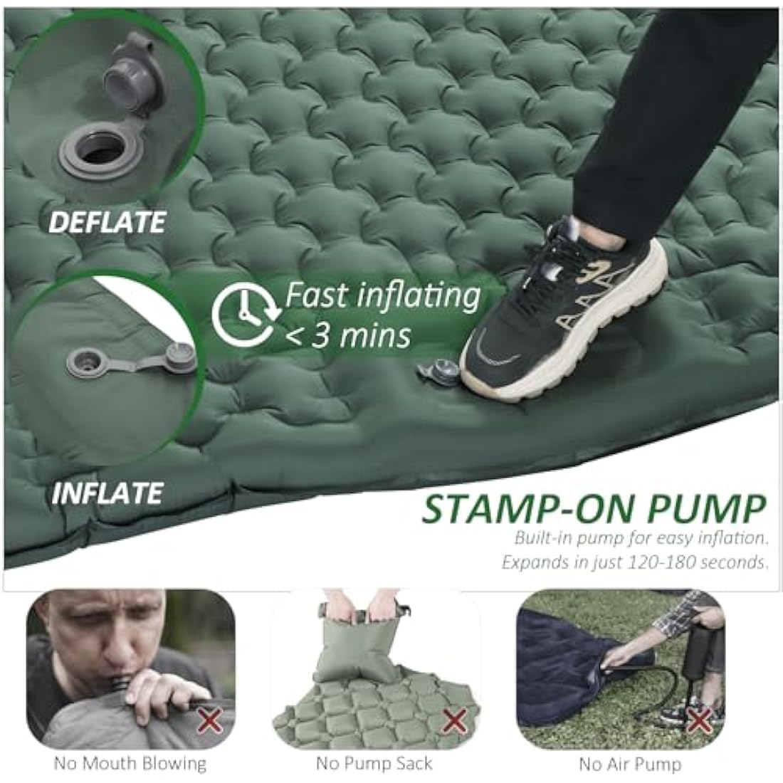 Camping Mat - Upgraded Extra Thick Self Inflating Camping Sleeping Mat Double, Reinforced Support Structure with Built-in Foot Pump and Pillow,Portable Camping Sleeping Air Mattress for Hiking Tent
