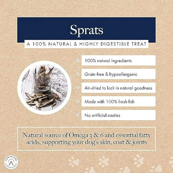 Hollings Sprats Dog Treats, 100% Natural with Fresh Fish Air Dried Treats for Dogs, Hypoallergenic and Grain Free 100g (Pack of 10)