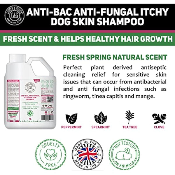 Dog Shampoo For Itchy Skin Antibacterial And Antifungal | Natural Medicated Low Lather Safe Formula | Fast Absorbing and Skin Cooling First Aid | Great For Cuts Grazes Skin Irritation